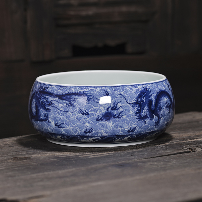 Set de ceai din porțelan albastru-albastru, vas ceramic pentru resturi de ceai, vas de spălat cești și tavă de ceai