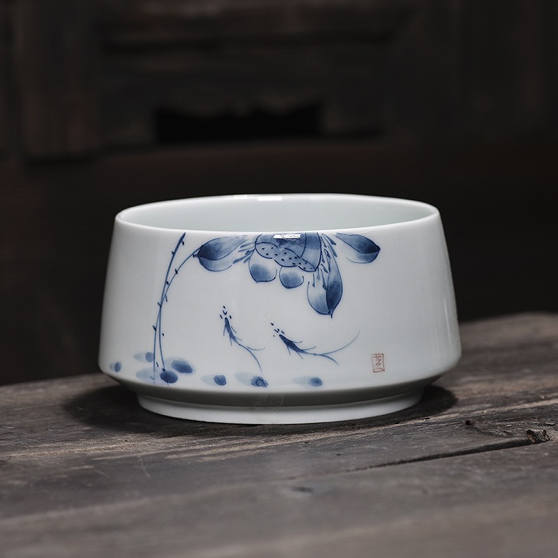 Set de ceai din porțelan albastru-albastru, vas ceramic pentru resturi de ceai, vas de spălat cești și tavă de ceai