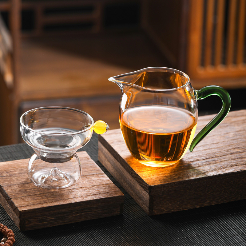 Set de ceai din sticlă borosilicată rezistentă la temperaturi, cu filtru, ceșcuță și accesorii în stil chinezesc