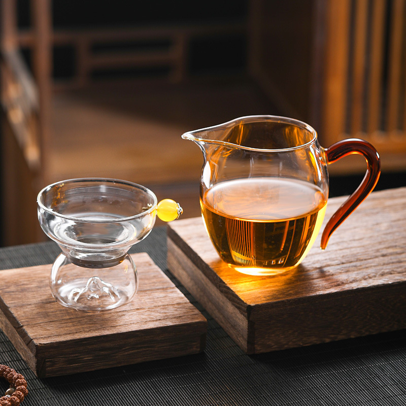 Set de ceai din sticlă borosilicată rezistentă la temperaturi, cu filtru, ceșcuță și accesorii în stil chinezesc