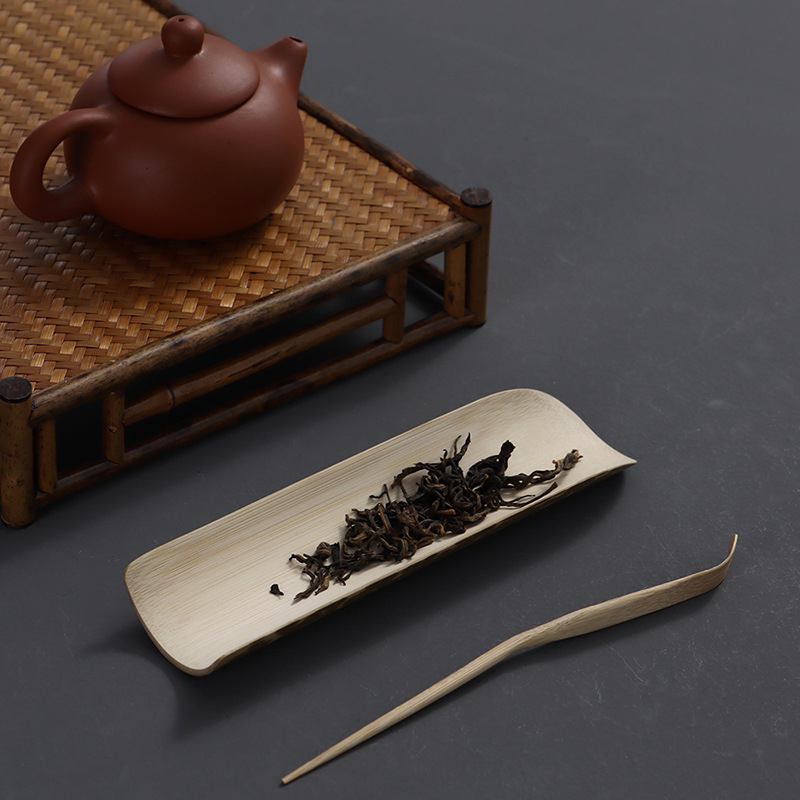 Meifei set de ceai din bambus natural, lucrat manual, accesorii pentru ceremonia Kung Fu, colecția Six Gentlemen pentru ceremonia ceaiului, tavă lotus pentru ceai, ac de ceai și clește de ceai