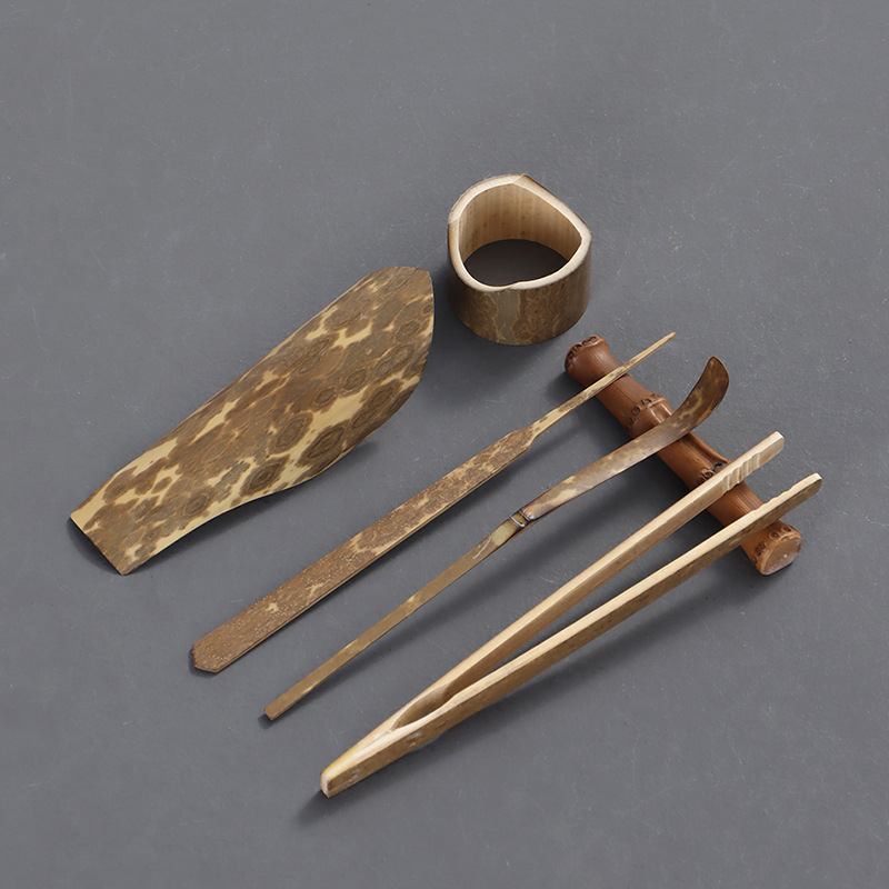 Meifei set de ceai din bambus natural, lucrat manual, accesorii pentru ceremonia Kung Fu, colecția Six Gentlemen pentru ceremonia ceaiului, tavă lotus pentru ceai, ac de ceai și clește de ceai
