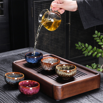 Set de ceai ceramic cu glazură multicoloră, cutie cadou pentru casă și oaspeți, design cu cinci elemente, ceașcă mare