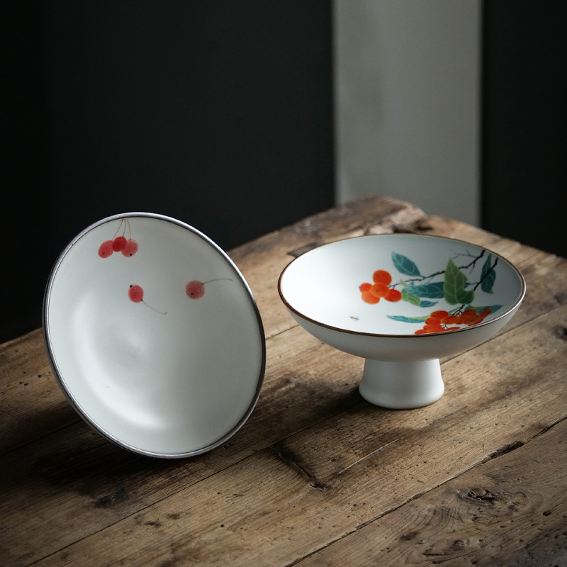 Farfurie mare din ceramică Ru kiln, cu picioare înalte, pentru prăjituri și fructe, stil chinezesc