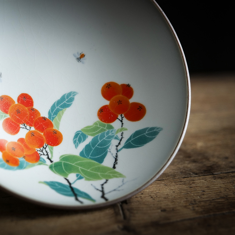 Farfurie mare din ceramică Ru kiln, cu picioare înalte, pentru prăjituri și fructe, stil chinezesc