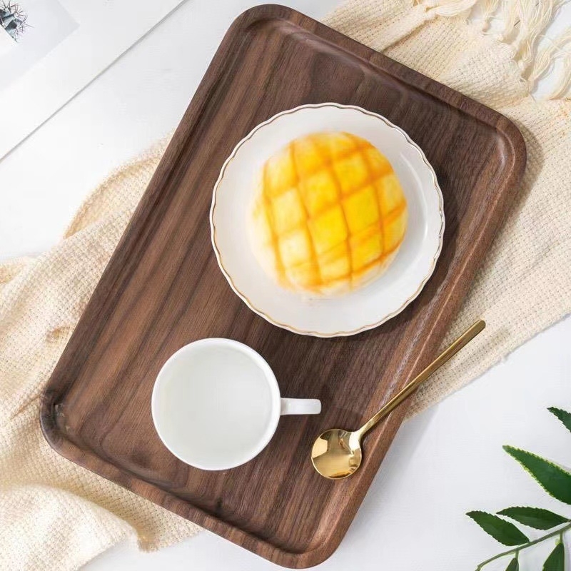Pladanj od crnog oraha, pravokutni, japanskog stila, od masivnog drveta, za čaj i posluživanje