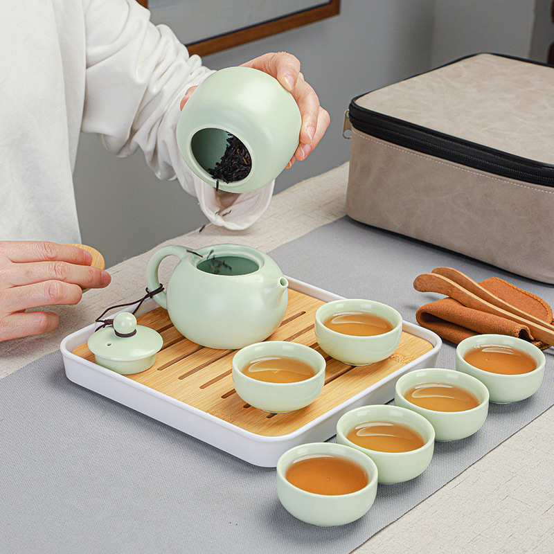 Set de ceai ceramic Ding ware pentru călătorii, set portabil Kung Fu, cu logo personalizat pentru cadouri de afaceri