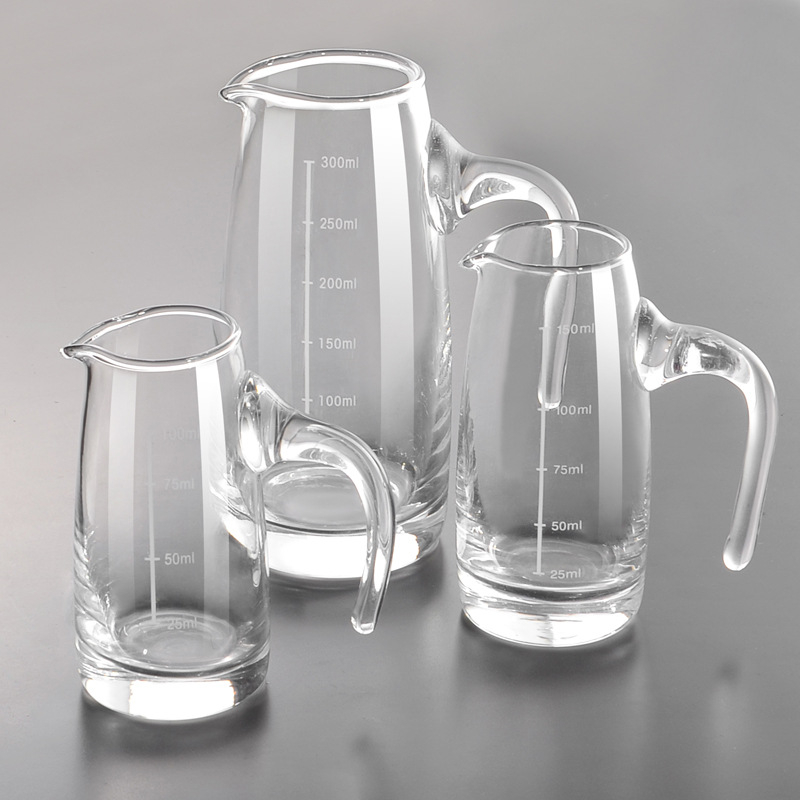 Decantor din sticlă pentru băuturi spirtoase, cu scară de măsurare pe mâner, stil chinezesc, pentru uz casnic