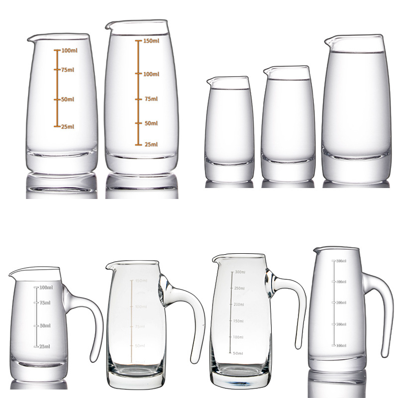 Decantor din sticlă pentru băuturi spirtoase, cu scară de măsurare pe mâner, stil chinezesc, pentru uz casnic