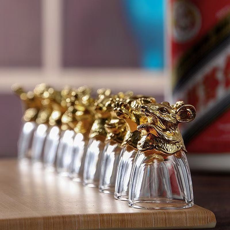 Set de pahare pentru lichior în stil chinezesc, cu 12 zodii, sticlă cristal, pahar pentru shot, dozator de băuturi în cutie cadou, en gros