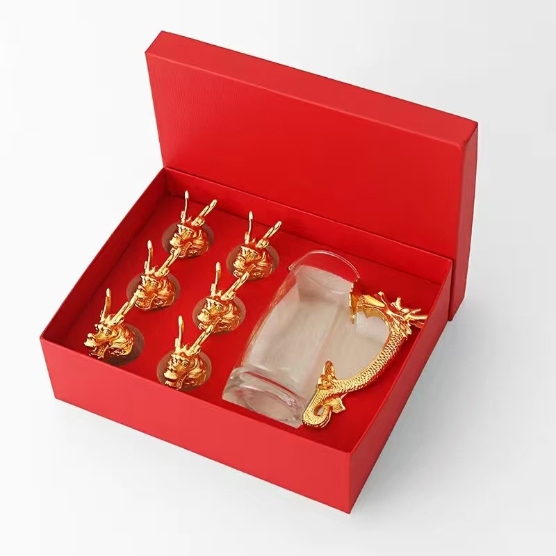 Set de pahare pentru lichior în stil chinezesc, cu 12 zodii, sticlă cristal, pahar pentru shot, dozator de băuturi în cutie cadou, en gros