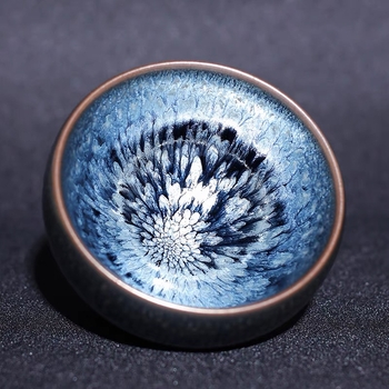 Ceașcă de ceai Jianyang Jianyao – Hundred Flowers Blue Kirin Gold, Jian Zhan Master Cup, Oil-Drop Peony Pair Cup