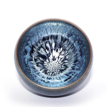 Ceașcă de ceai Jianyang Jianyao – Hundred Flowers Blue Kirin Gold, Jian Zhan Master Cup, Oil-Drop Peony Pair Cup