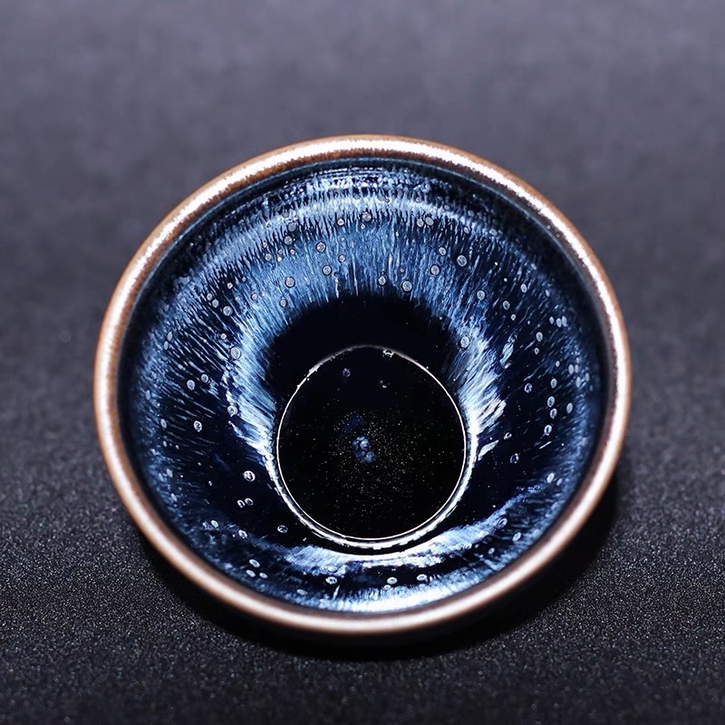 Ceașcă de ceai Jianyang Jianyao – Hundred Flowers Blue Kirin Gold, Jian Zhan Master Cup, Oil-Drop Peony Pair Cup