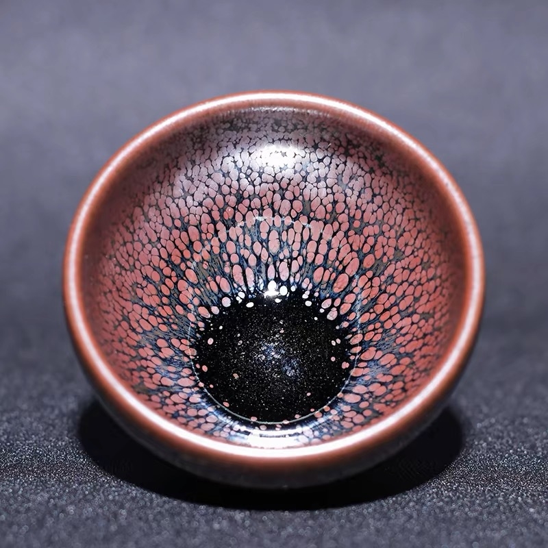 Ceașcă de ceai Jianyang Jianyao – Hundred Flowers Blue Kirin Gold, Jian Zhan Master Cup, Oil-Drop Peony Pair Cup