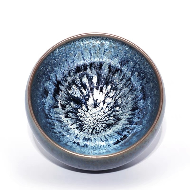 Ceașcă de ceai Jianyang Jianyao – Hundred Flowers Blue Kirin Gold, Jian Zhan Master Cup, Oil-Drop Peony Pair Cup