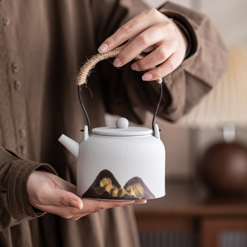 Ceainic ceramic negru pentru uz casnic, ceainic pentru prepararea ceaiului, set Kung Fu de ceai, ceai în stil retro încălzit cu lumânare