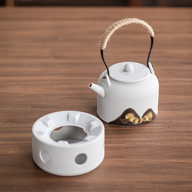 Ceainic ceramic negru pentru uz casnic, ceainic pentru prepararea ceaiului, set Kung Fu de ceai, ceai în stil retro încălzit cu lumânare