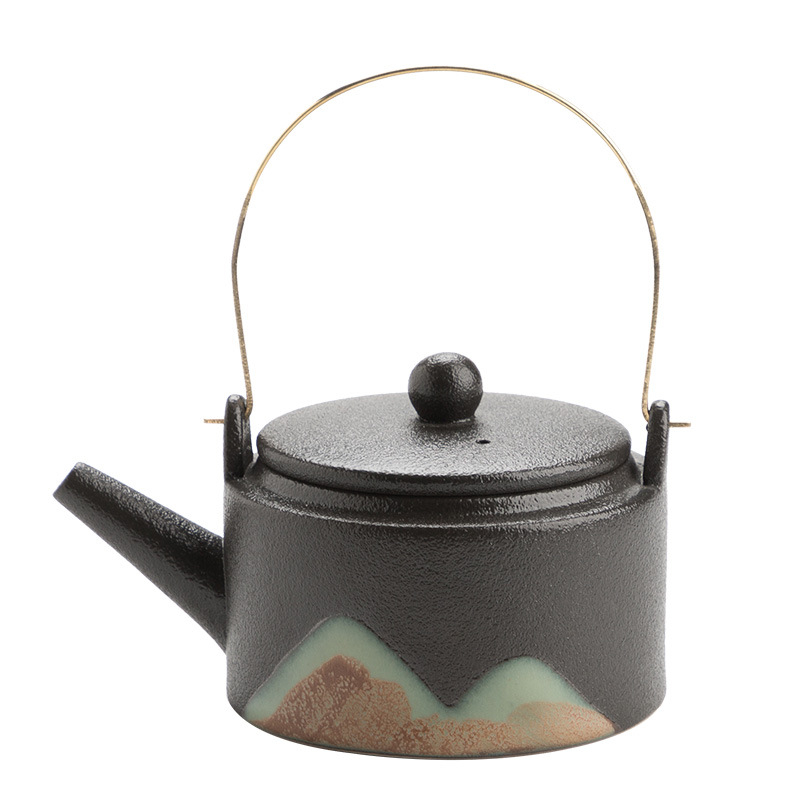 Ceainic ceramic negru pentru uz casnic, ceainic pentru prepararea ceaiului, set Kung Fu de ceai, ceai în stil retro încălzit cu lumânare