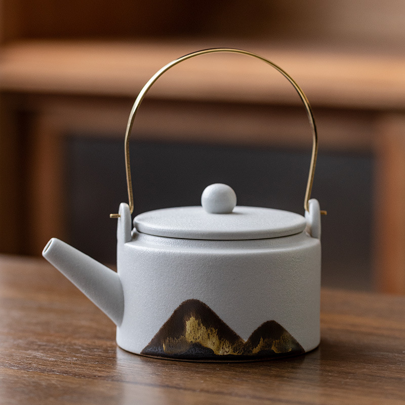 Ceainic ceramic negru pentru uz casnic, ceainic pentru prepararea ceaiului, set Kung Fu de ceai, ceai în stil retro încălzit cu lumânare