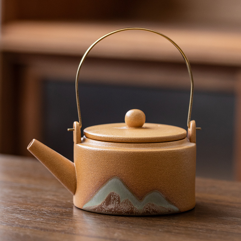 Ceainic ceramic negru pentru uz casnic, ceainic pentru prepararea ceaiului, set Kung Fu de ceai, ceai în stil retro încălzit cu lumânare