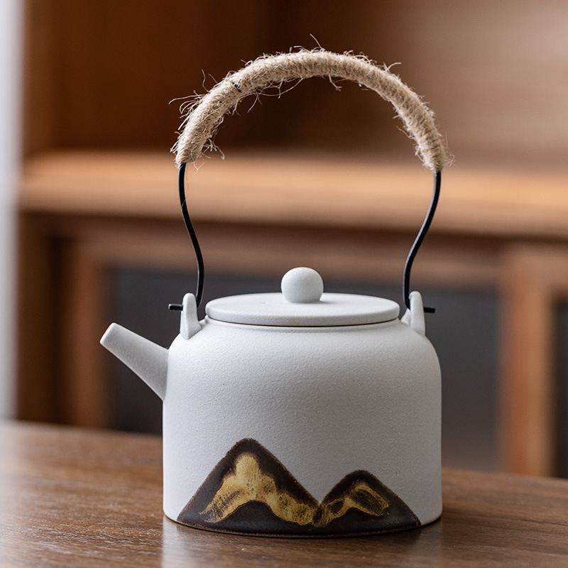 Ceainic ceramic negru pentru uz casnic, ceainic pentru prepararea ceaiului, set Kung Fu de ceai, ceai în stil retro încălzit cu lumânare