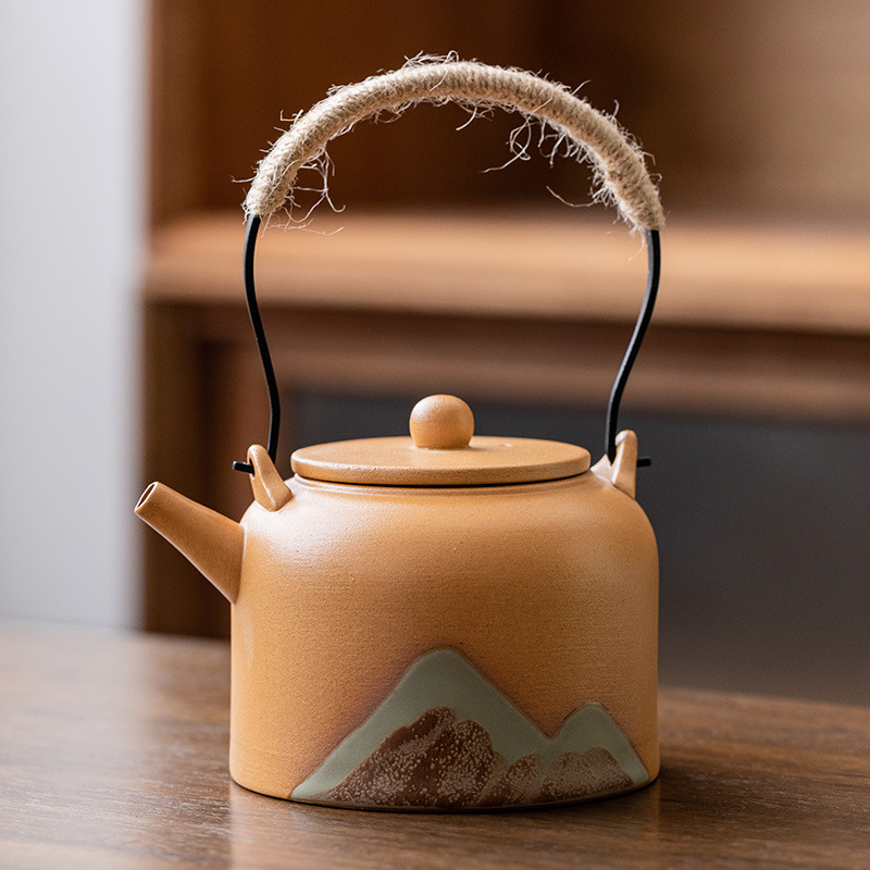 Ceainic ceramic negru pentru uz casnic, ceainic pentru prepararea ceaiului, set Kung Fu de ceai, ceai în stil retro încălzit cu lumânare