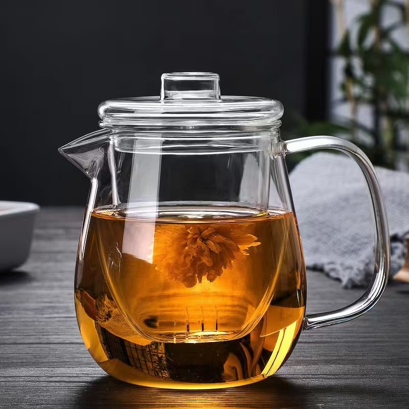 Ceainic din sticlă cu funcție de separare a apei, borosilicat gros, rezistent la temperaturi înalte pentru prepararea ceaiului.