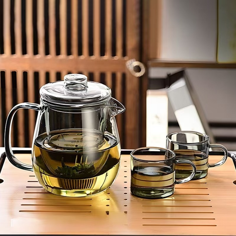 Ceainic din sticlă cu funcție de separare a apei, borosilicat gros, rezistent la temperaturi înalte pentru prepararea ceaiului.