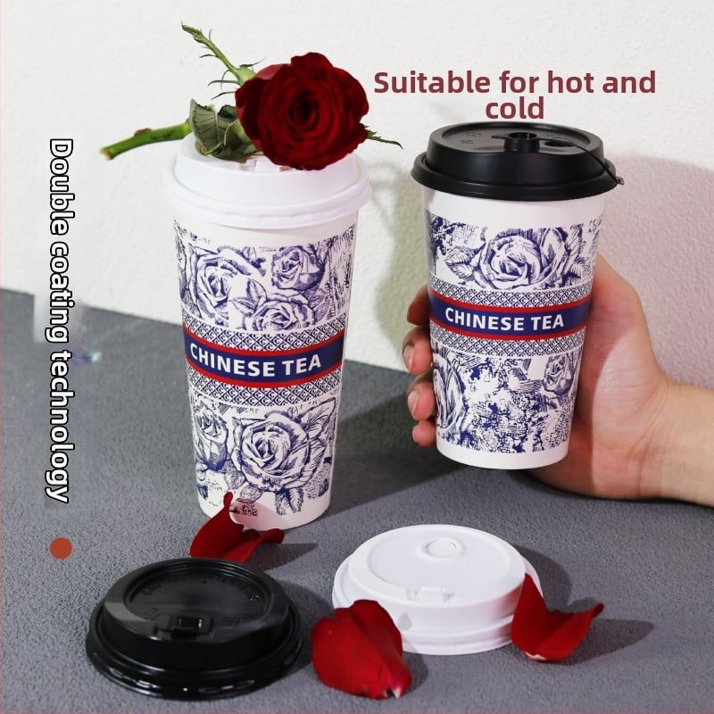 Pahar de unică folosință pentru cafea și ceai pentru take-away, diametrul 90 mm, 500 ml, potrivit pentru băuturi calde și reci, cu două pereți, îngroșat, protecție împotriva arderii