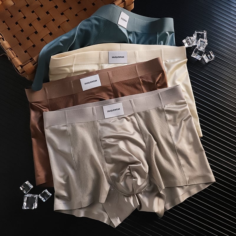 Višestruko pakiranje muških bokserica od satena Ice Silk, tanke, srednje visine struka, prozračne i udobne.
