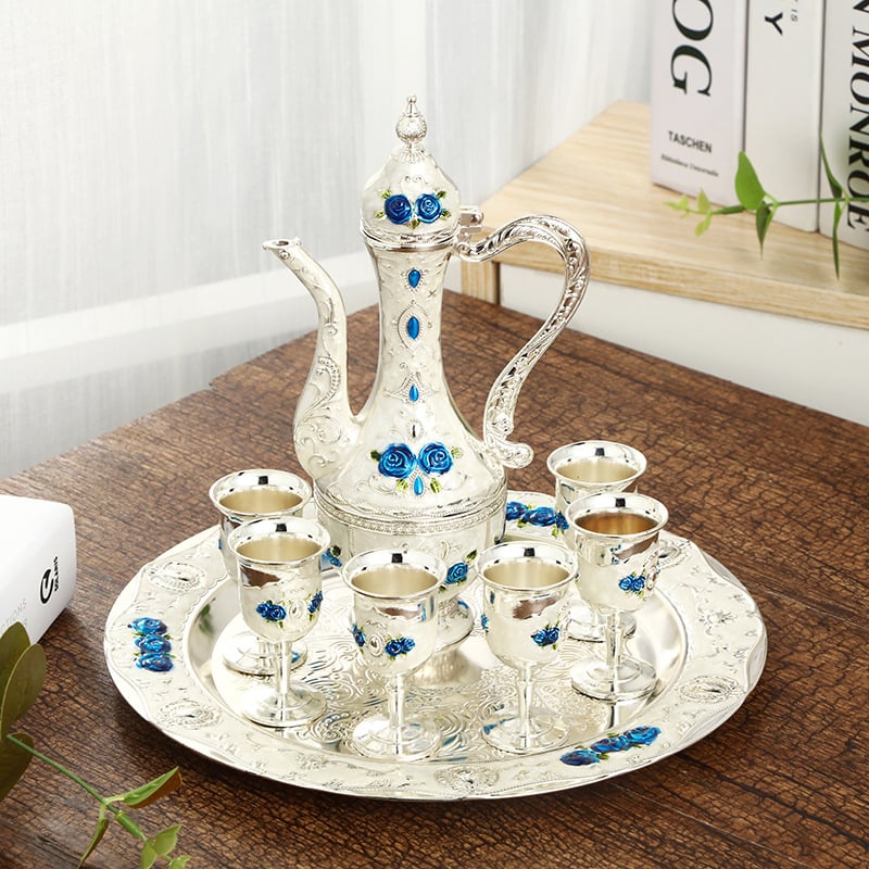 Set european retro pentru pahare de vin într-o cutie cadou, set de tăvi metalice pentru pahare de vin, ornamente metalice pentru hoteluri
