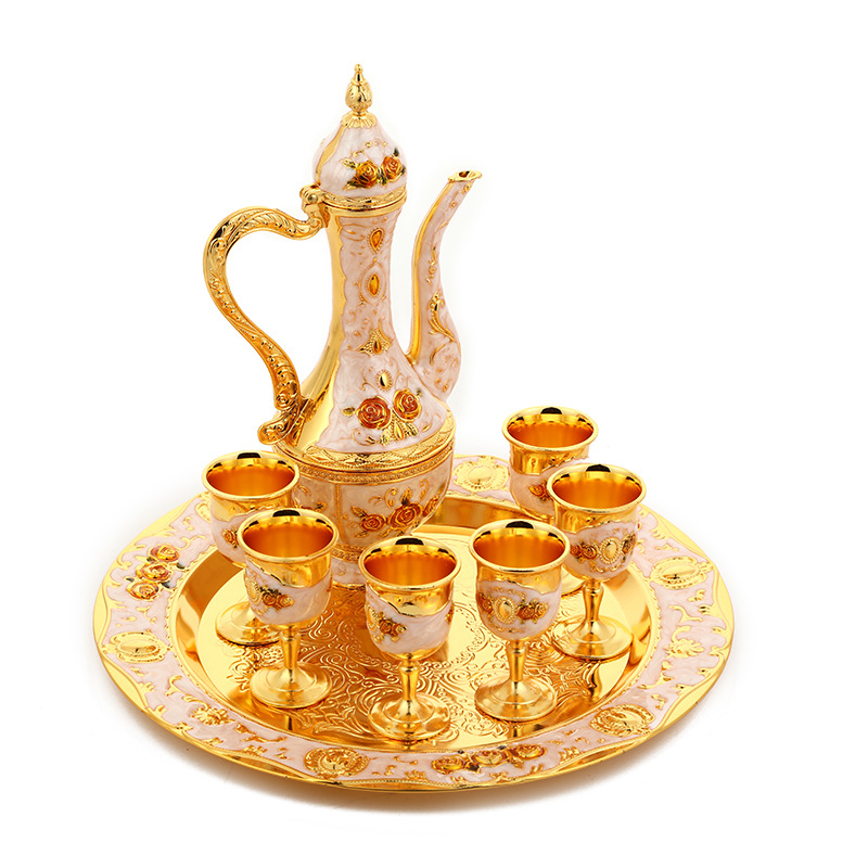 Set european retro pentru pahare de vin într-o cutie cadou, set de tăvi metalice pentru pahare de vin, ornamente metalice pentru hoteluri