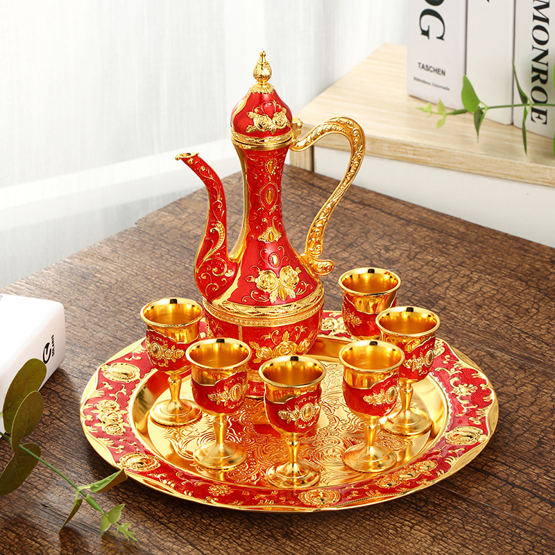 Set european retro pentru pahare de vin într-o cutie cadou, set de tăvi metalice pentru pahare de vin, ornamente metalice pentru hoteluri