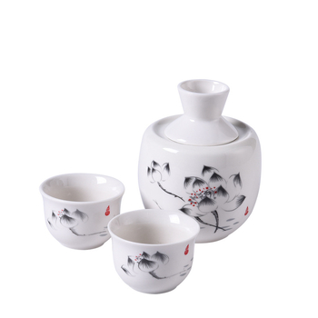 Set ceramic de vin cu o mică oală încălzită, distribuător de băuturi și cupe pentru vin galben – logo personalizabil