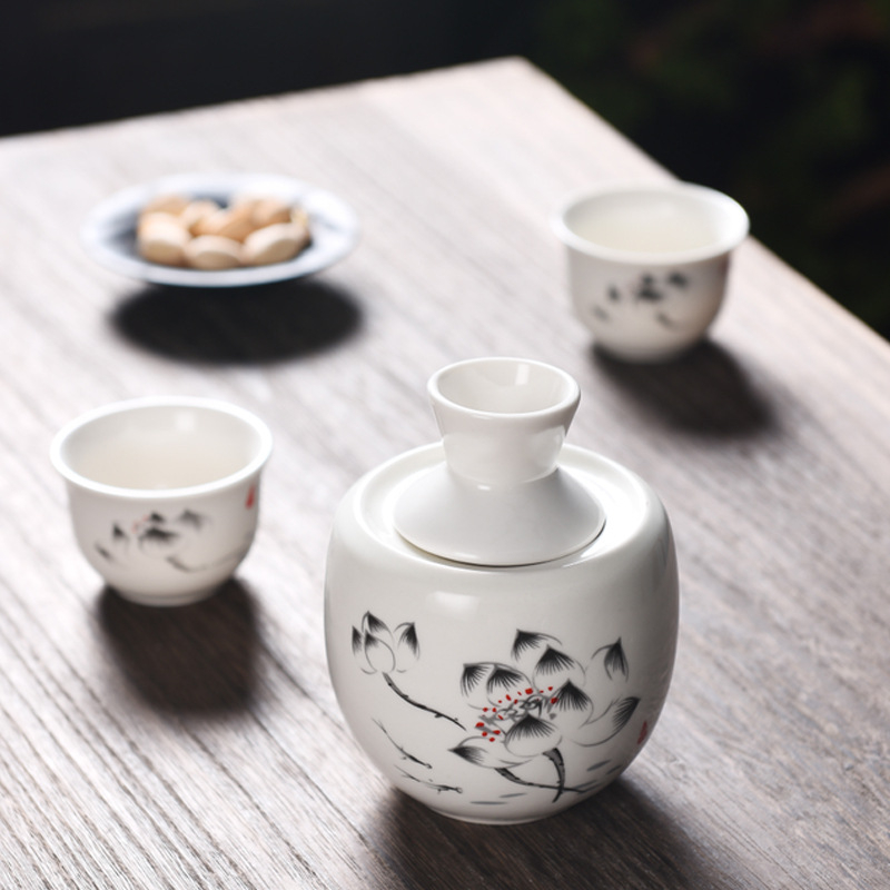 Set ceramic de vin cu o mică oală încălzită, distribuător de băuturi și cupe pentru vin galben – logo personalizabil