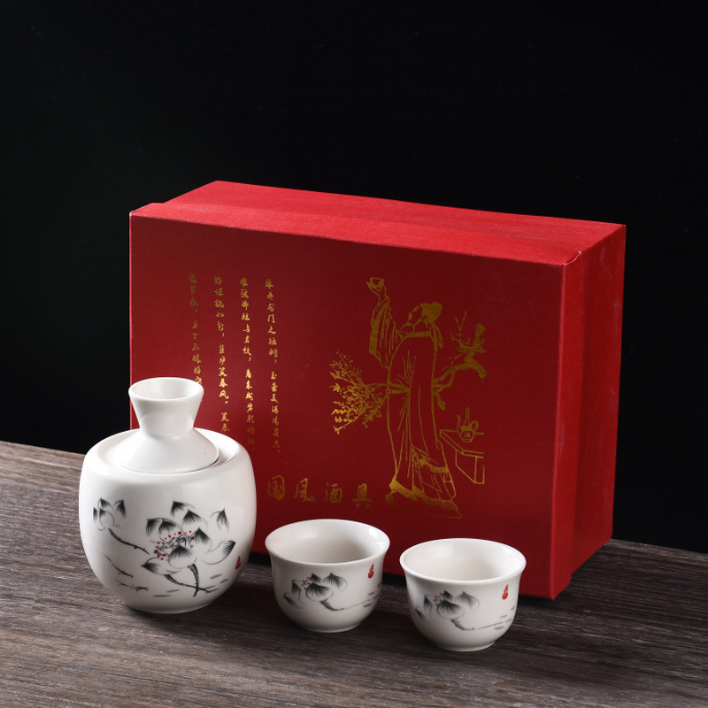 Set ceramic de vin cu o mică oală încălzită, distribuător de băuturi și cupe pentru vin galben – logo personalizabil
