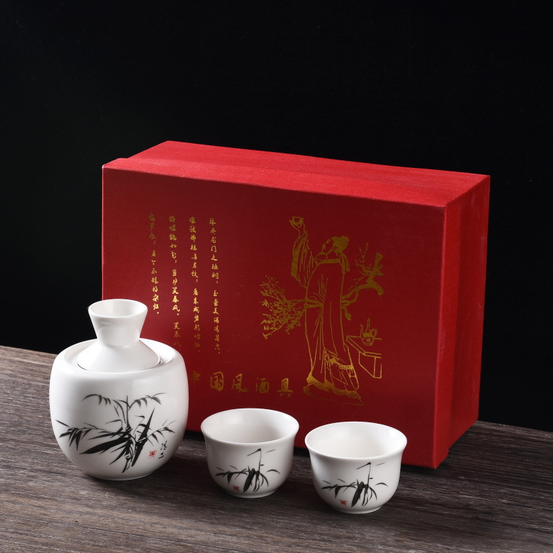 Set ceramic de vin cu o mică oală încălzită, distribuător de băuturi și cupe pentru vin galben – logo personalizabil