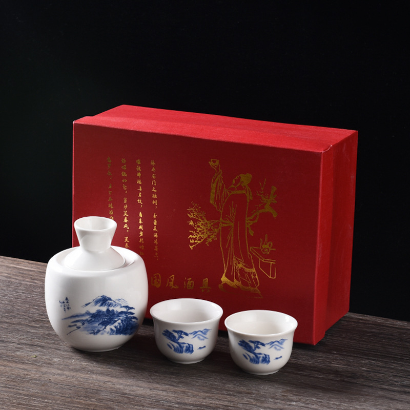 Set ceramic de vin cu o mică oală încălzită, distribuător de băuturi și cupe pentru vin galben – logo personalizabil