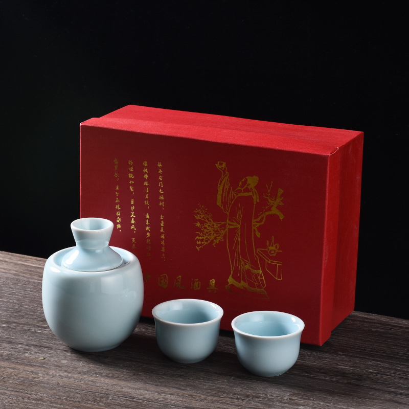 Set ceramic de vin cu o mică oală încălzită, distribuător de băuturi și cupe pentru vin galben – logo personalizabil