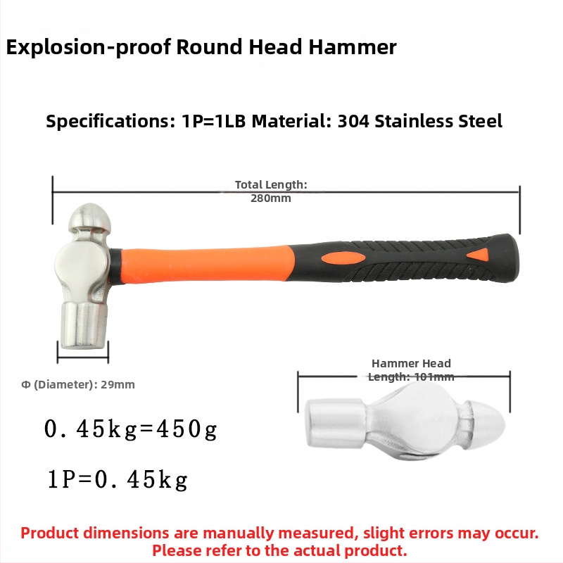 5051 Bofang Nipeli z 304 ocele, nem magnetické Nipple Hammer, 2 lb–2,5 lb, drevená alebo gumová rukoväť, guľatá hlava