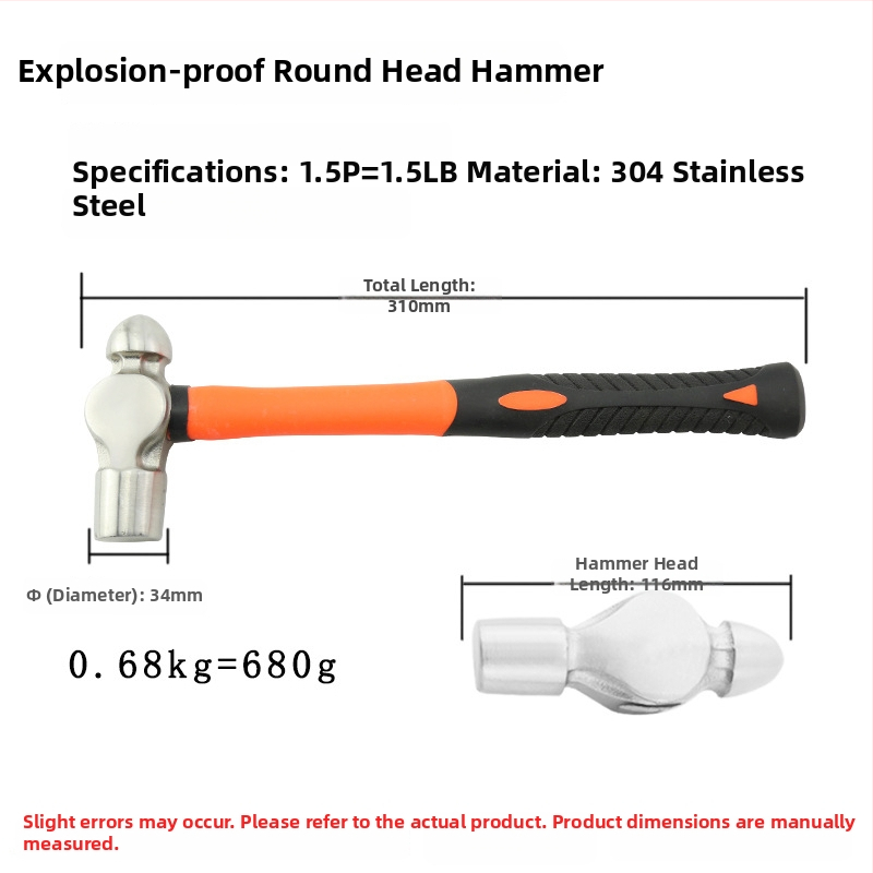 5051 Bofang Nipeli z 304 ocele, nem magnetické Nipple Hammer, 2 lb–2,5 lb, drevená alebo gumová rukoväť, guľatá hlava