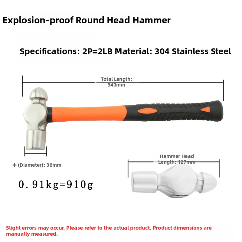 5051 Bofang Nipeli z 304 ocele, nem magnetické Nipple Hammer, 2 lb–2,5 lb, drevená alebo gumová rukoväť, guľatá hlava