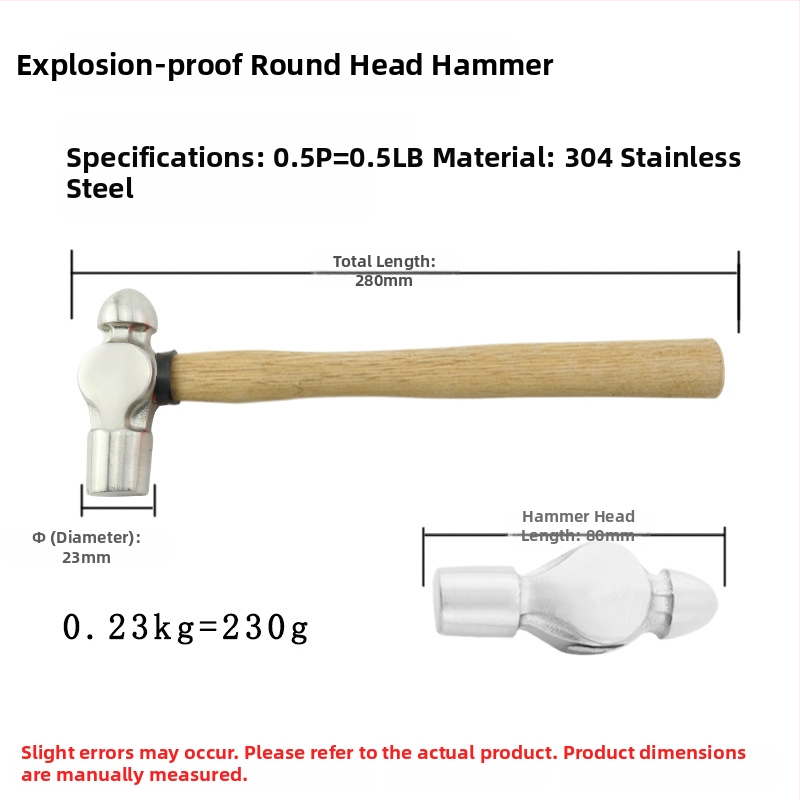 5051 Bofang Nipeli z 304 ocele, nem magnetické Nipple Hammer, 2 lb–2,5 lb, drevená alebo gumová rukoväť, guľatá hlava