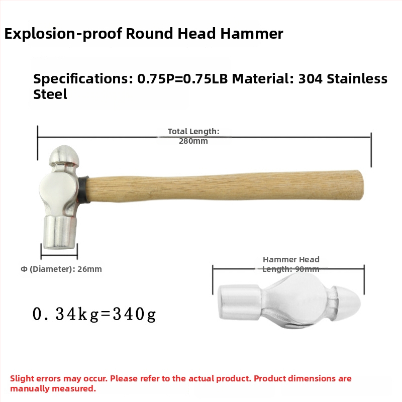 5051 Bofang Nipeli z 304 ocele, nem magnetické Nipple Hammer, 2 lb–2,5 lb, drevená alebo gumová rukoväť, guľatá hlava