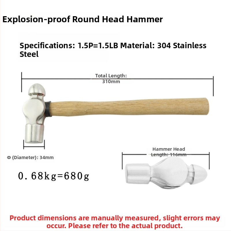5051 Bofang Nipeli z 304 ocele, nem magnetické Nipple Hammer, 2 lb–2,5 lb, drevená alebo gumová rukoväť, guľatá hlava