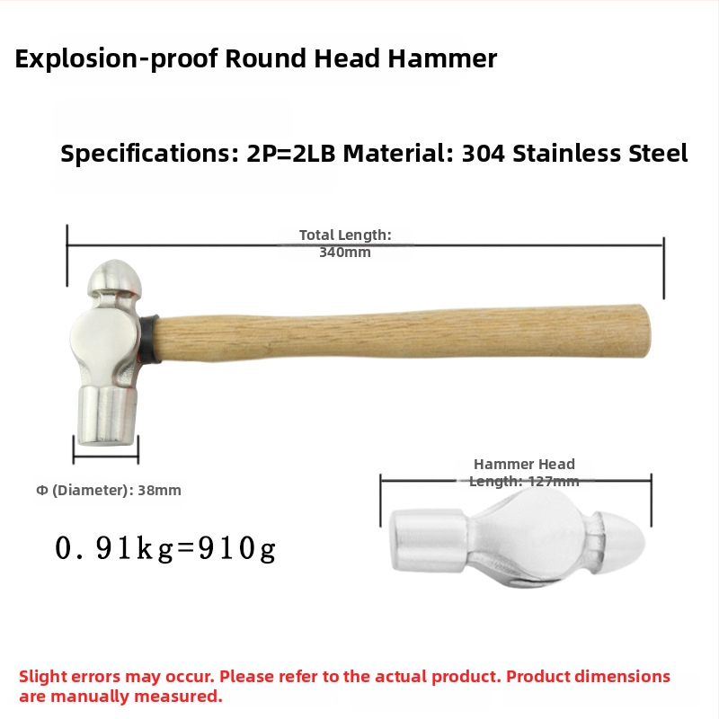 5051 Bofang Nipeli z 304 ocele, nem magnetické Nipple Hammer, 2 lb–2,5 lb, drevená alebo gumová rukoväť, guľatá hlava