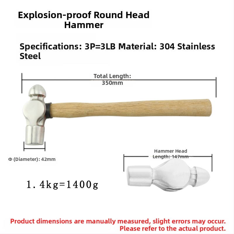 5051 Bofang Nipeli z 304 ocele, nem magnetické Nipple Hammer, 2 lb–2,5 lb, drevená alebo gumová rukoväť, guľatá hlava