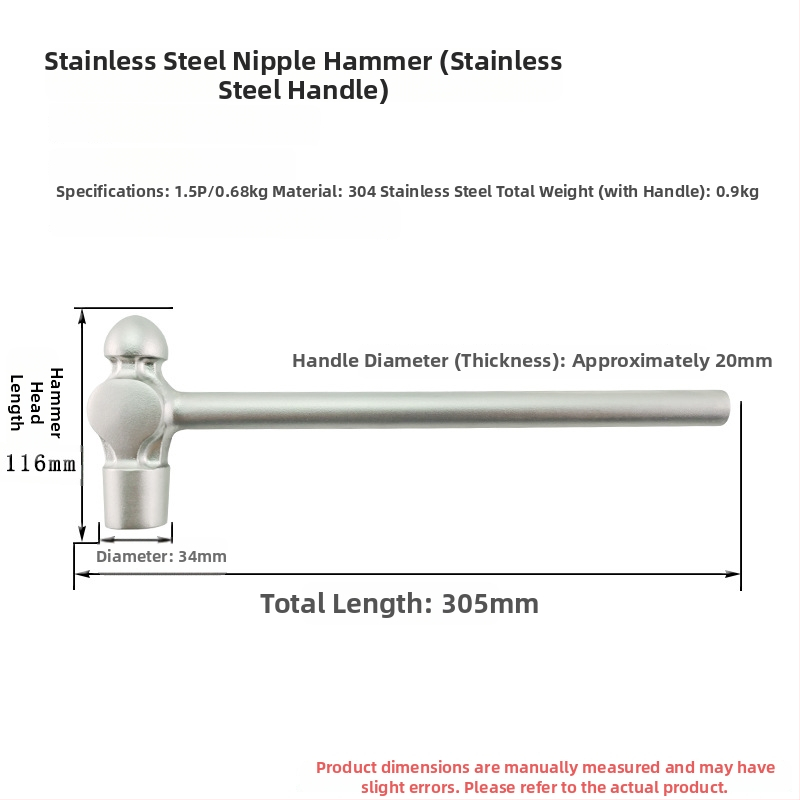 5051 Bofang Nipeli z 304 ocele, nem magnetické Nipple Hammer, 2 lb–2,5 lb, drevená alebo gumová rukoväť, guľatá hlava