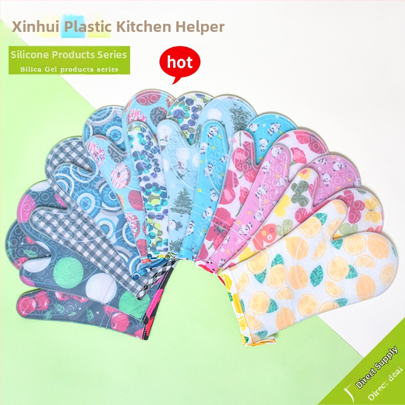 Mănuși din silicon pentru bucătărie, căptușite cu bumbac, rezistente la temperaturi înalte, izolație termică, pentru cuptor, coacere, grătar și cuptor cu microunde